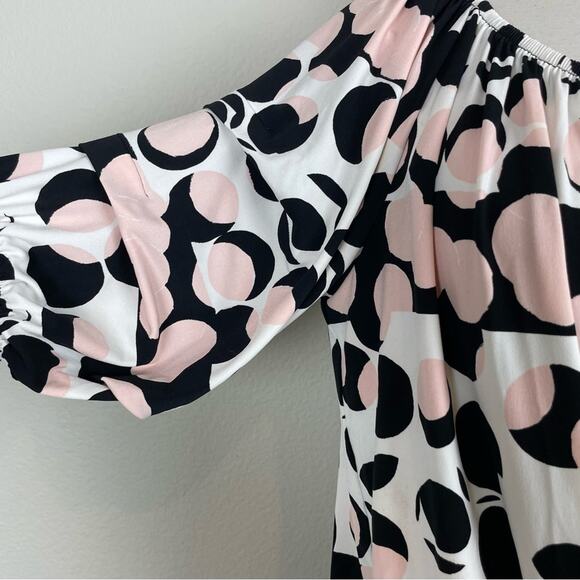 Joseph Ribkoff Pink Black White Knit On or Off Shoulder Abstract Circle Top 12 - Picture 3 of 8